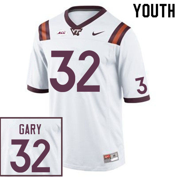 Youth #32 Tahj Gary Virginia Tech Hokies College Football Jerseys Sale-White